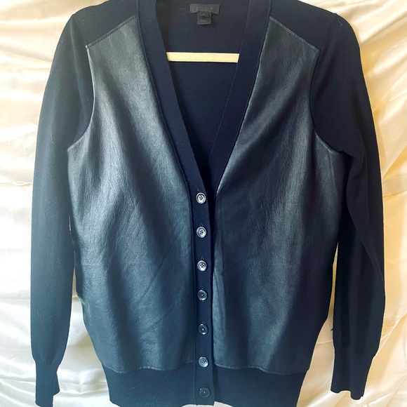 Banana Republic Leather Black Cardigan Sweater - Picture 2 of 9